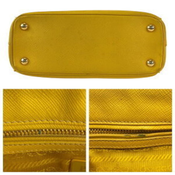 PRADA Saffiano Triangle Galleria Yellow Leather Handbag Tote Bag - Picture 6 of 9